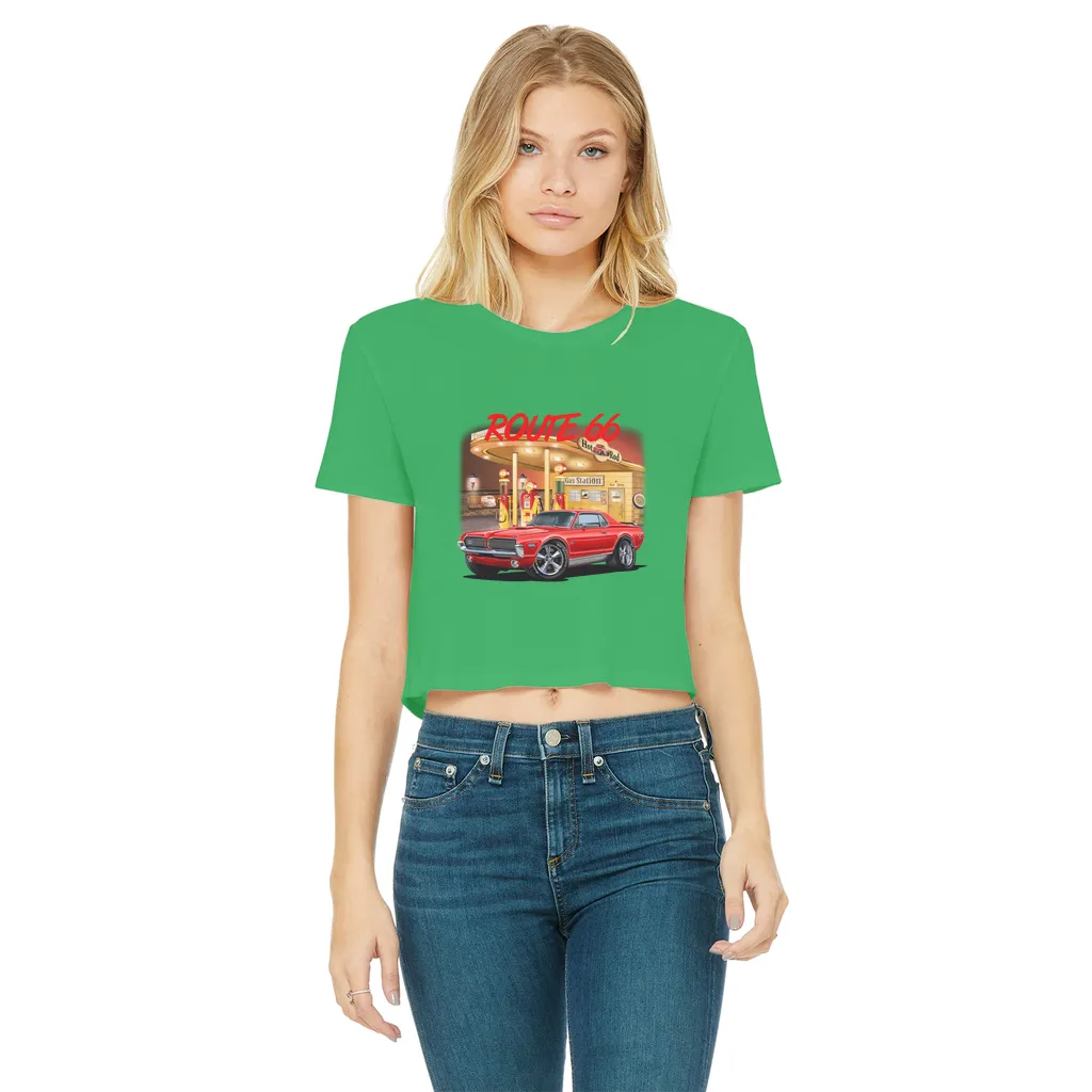 Gas Station Mercury Cougar Classic Women's Cropped Raw Edge T-Shirt