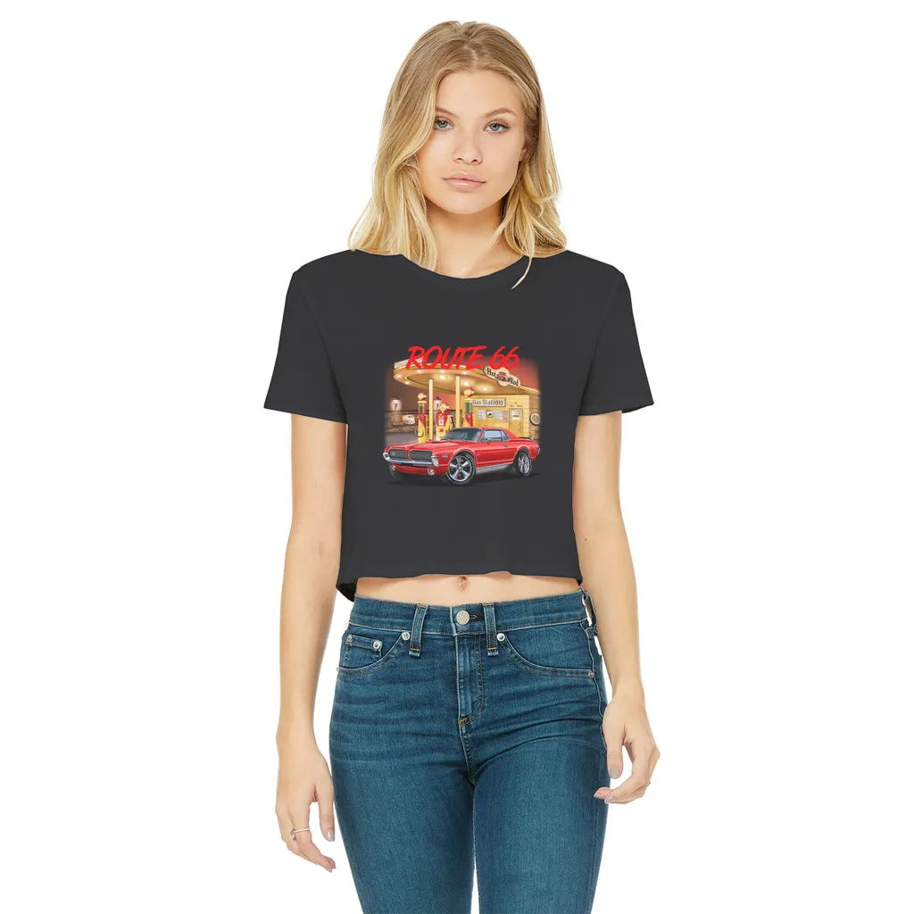 Gas Station Mercury Cougar Classic Women's Cropped Raw Edge T-Shirt