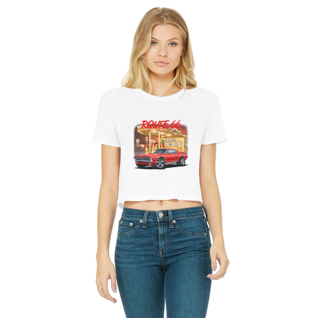 Gas Station Mercury Cougar Classic Women's Cropped Raw Edge T-Shirt