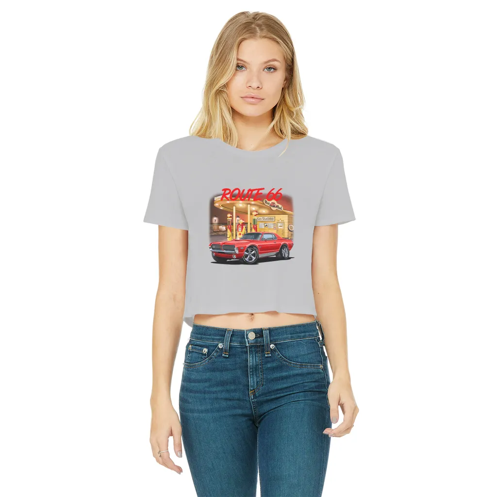 Gas Station Mercury Cougar Classic Women's Cropped Raw Edge T-Shirt