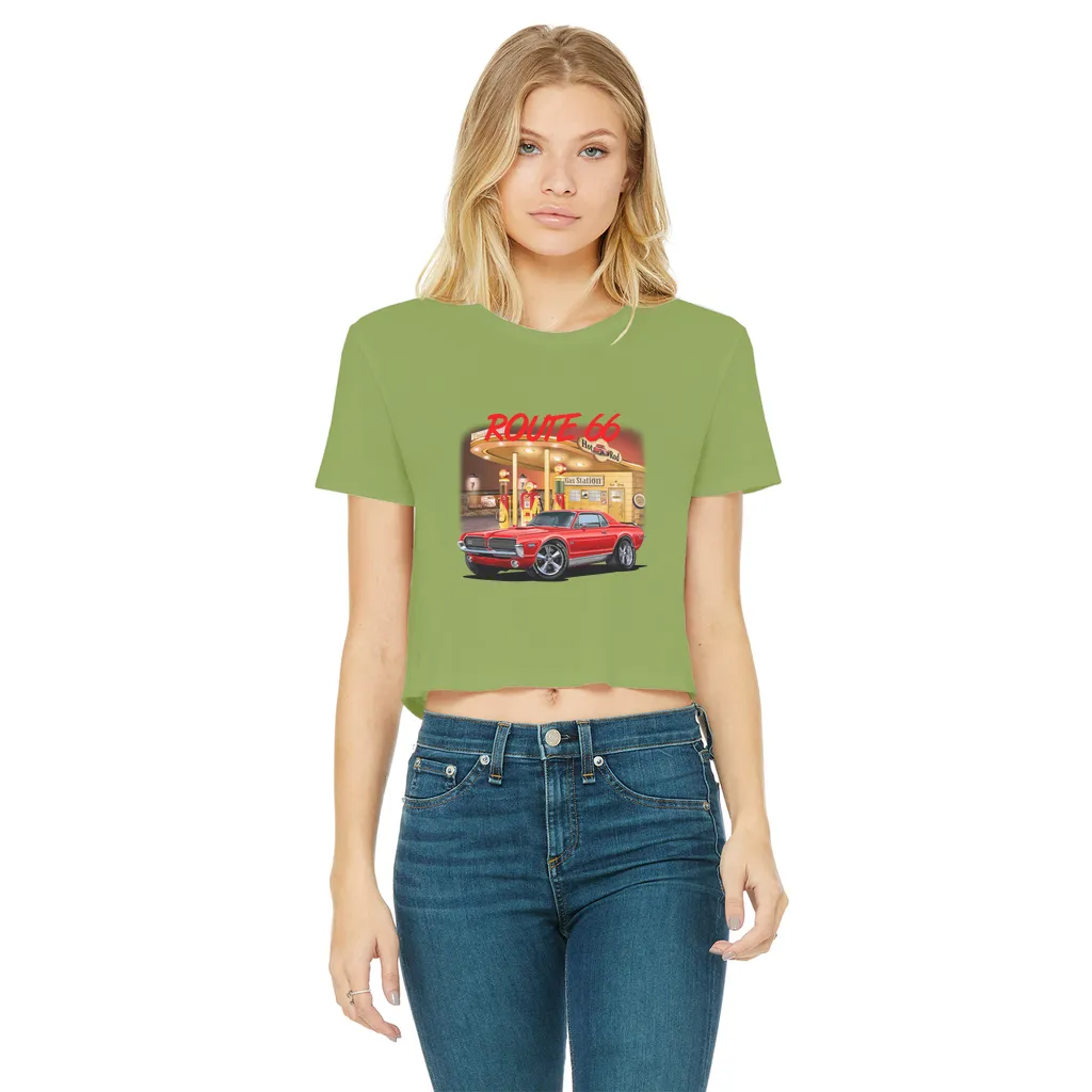 Gas Station Mercury Cougar Classic Women's Cropped Raw Edge T-Shirt