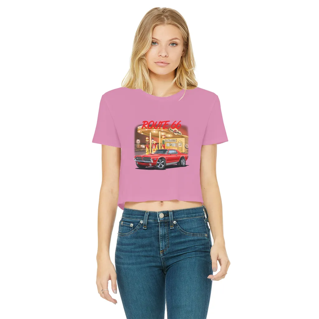 Gas Station Mercury Cougar Classic Women's Cropped Raw Edge T-Shirt