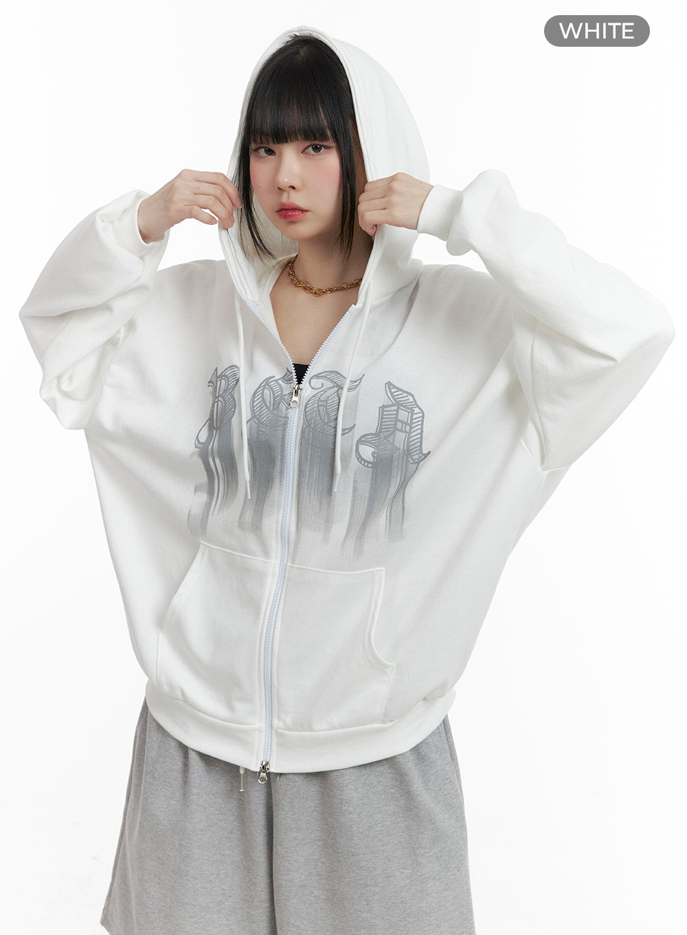 Graphic Lettering Oversized Hoodie Jacket OM426