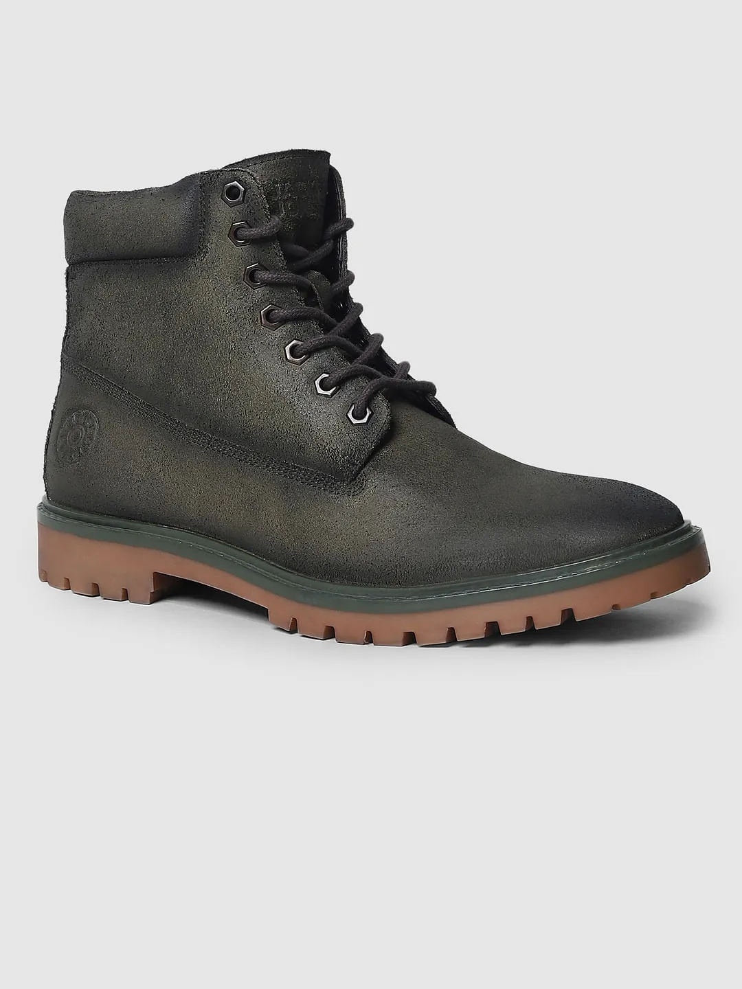 Green Vintage Washed Leather Boots