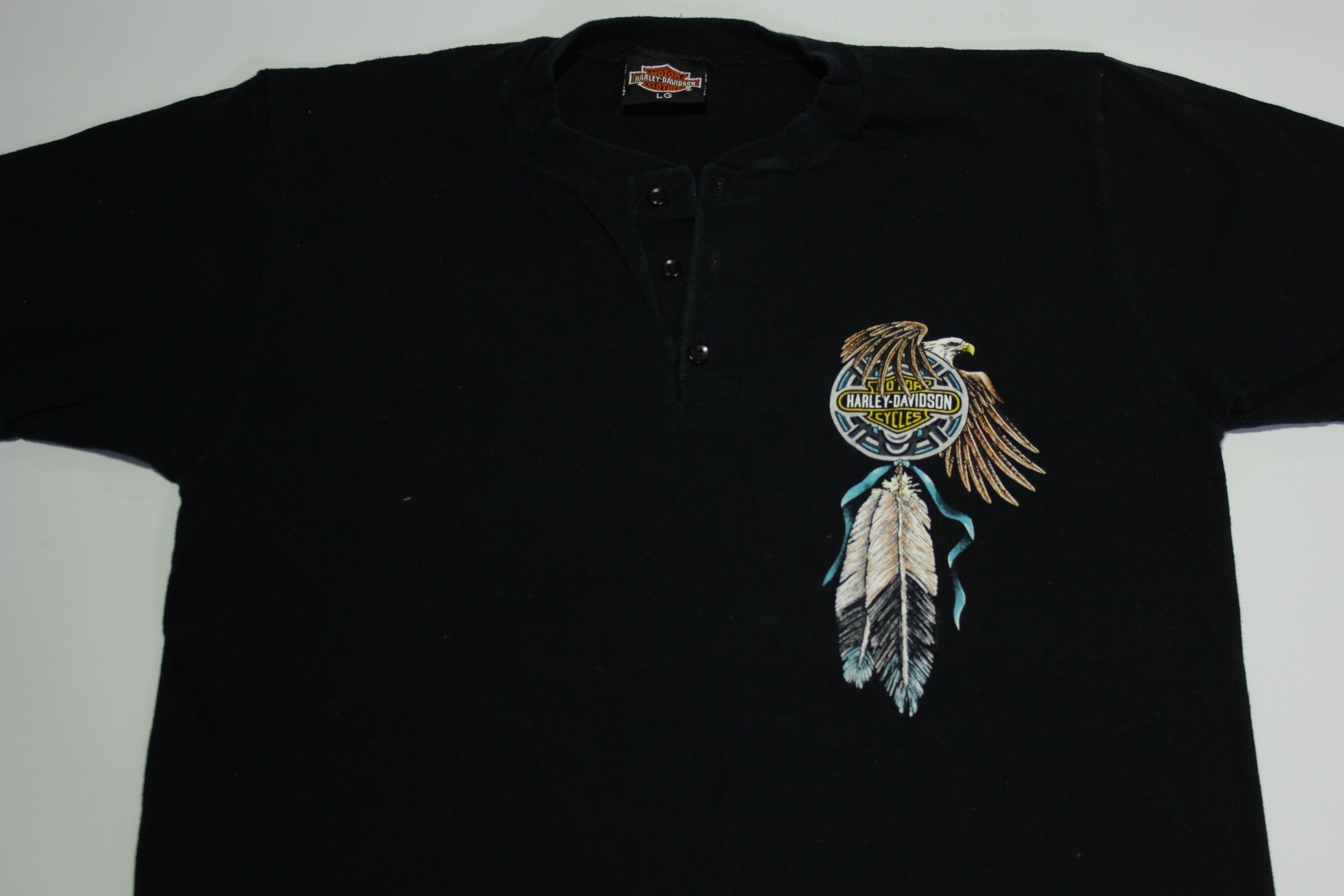 Harley Davidson Henley Vintage 90's Eagle Feather Stratman Single Stitch Motorcycle T-Shirt