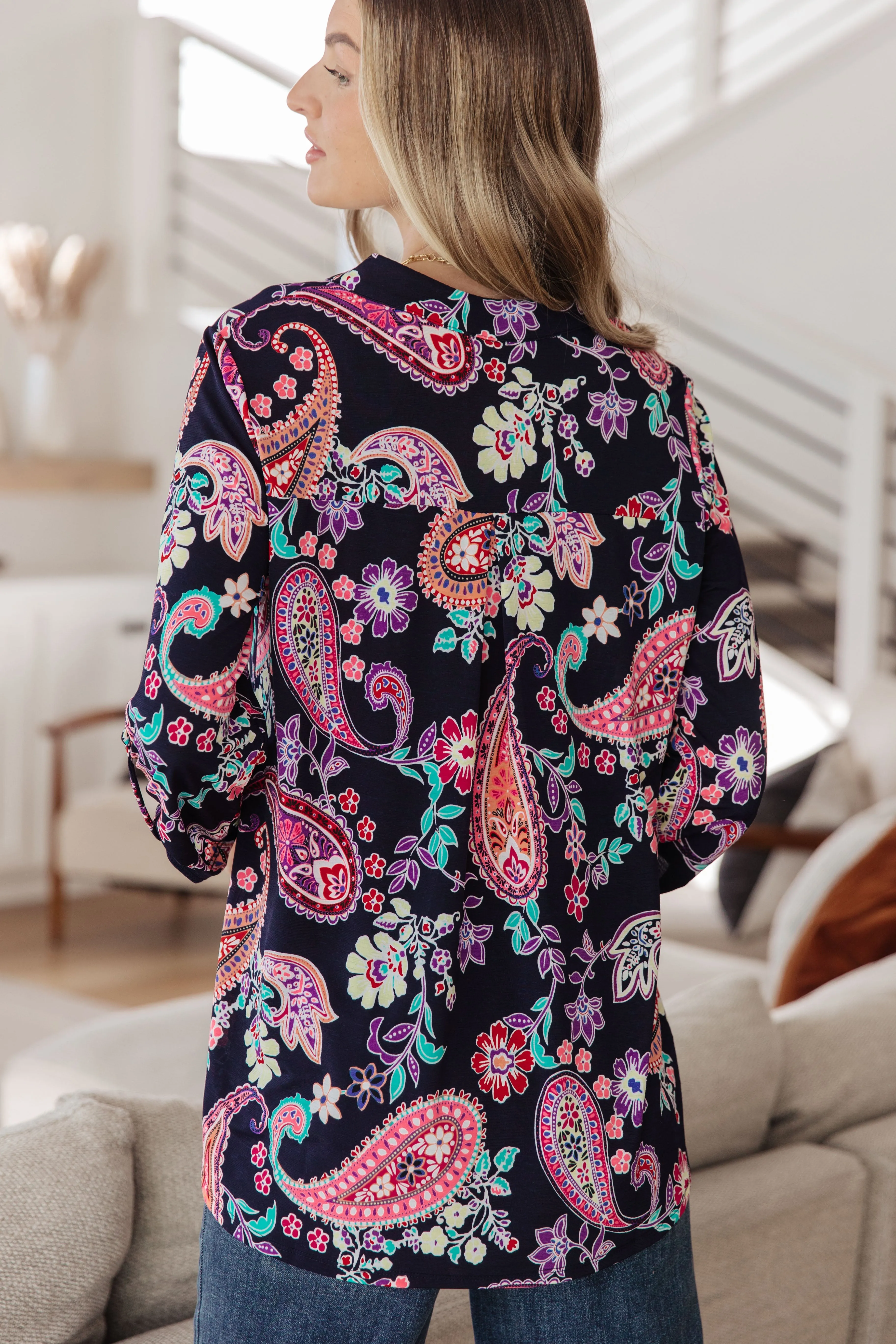 Isabella Blouse in Navy Paisley