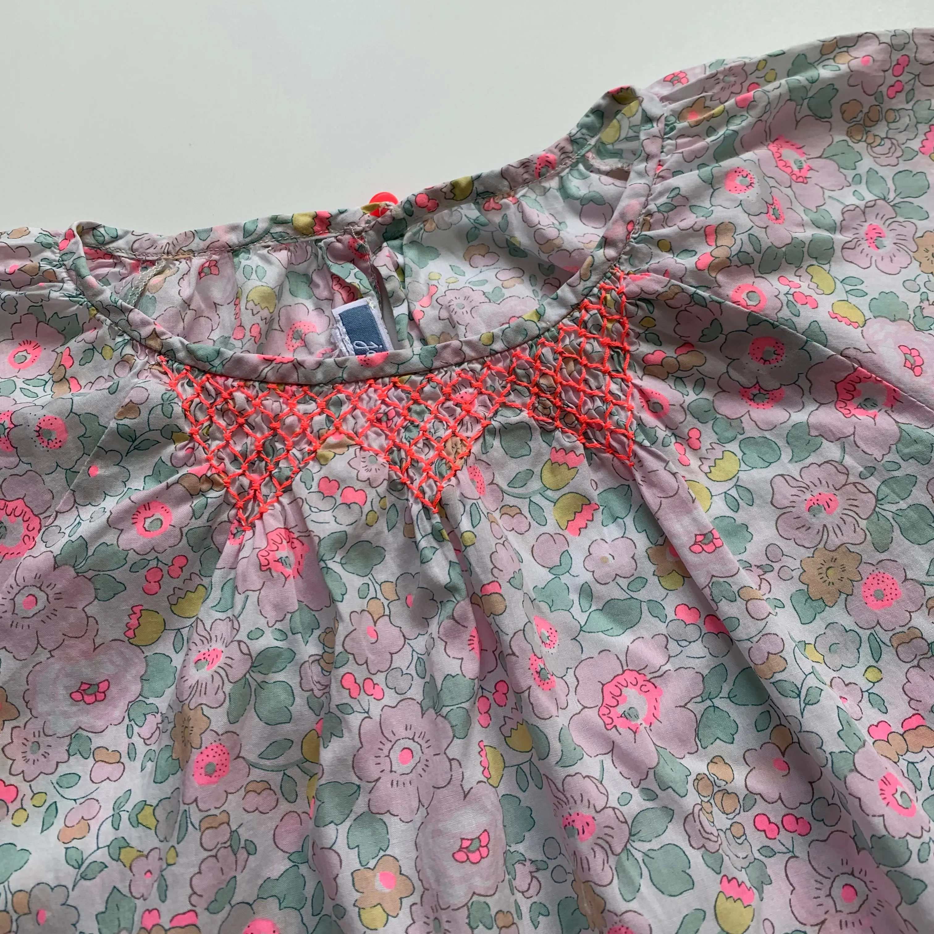 Jacadi Pink Betsy Liberty Print Blouse With Neon Trim: 8 Years