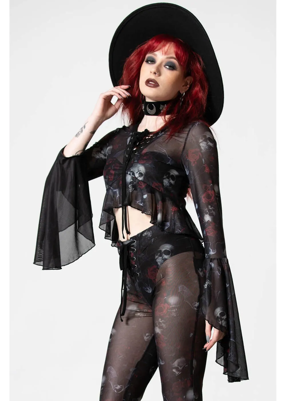 Killstar Wicked Rose Mesh Blouse Black