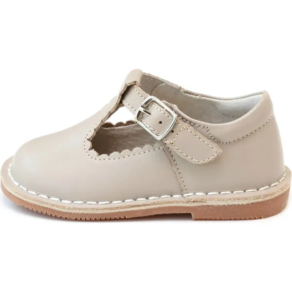 L'Amour Selina Scalloped T-Strap Stitch Down Mary Jane, Almond