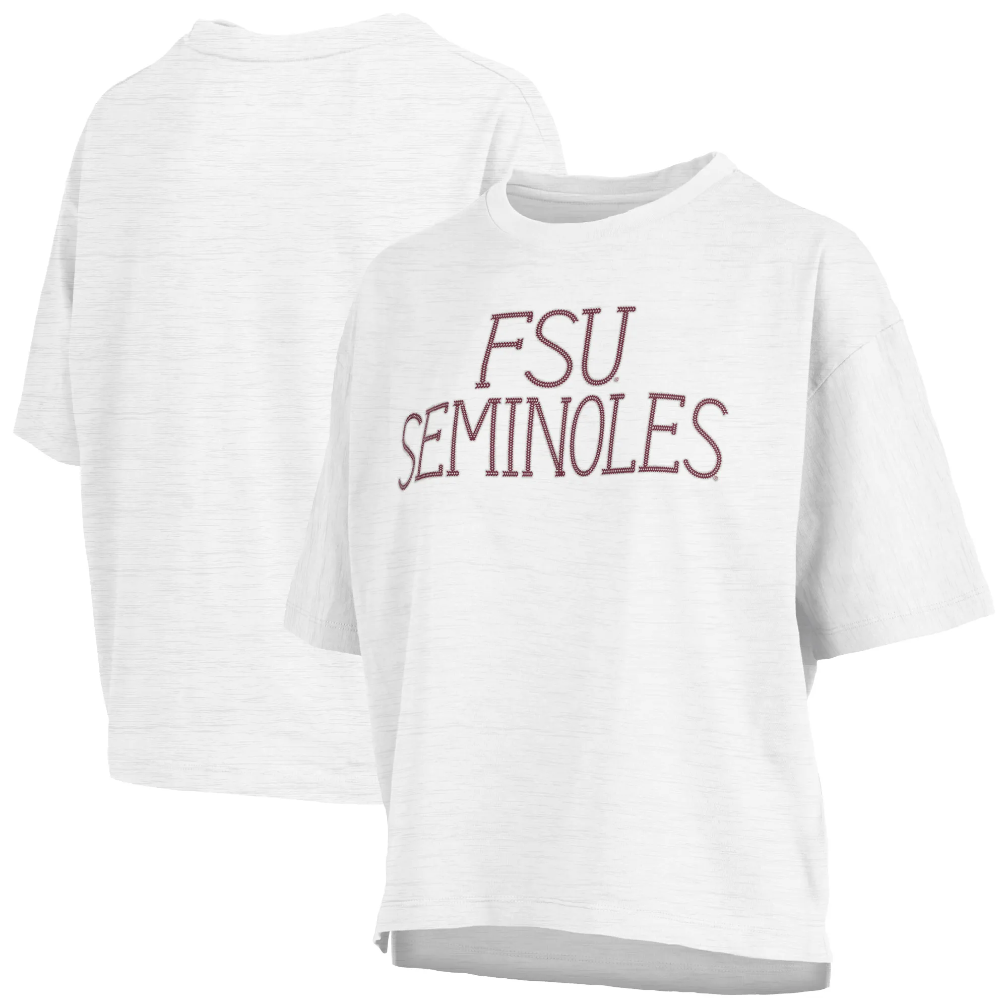 Lids Women's Pressbox White Florida State Seminoles Motley Crew Chain Stitch Slub Waist Length Boxy T-Shirt