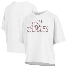 Lids Women's Pressbox White Florida State Seminoles Motley Crew Chain Stitch Slub Waist Length Boxy T-Shirt