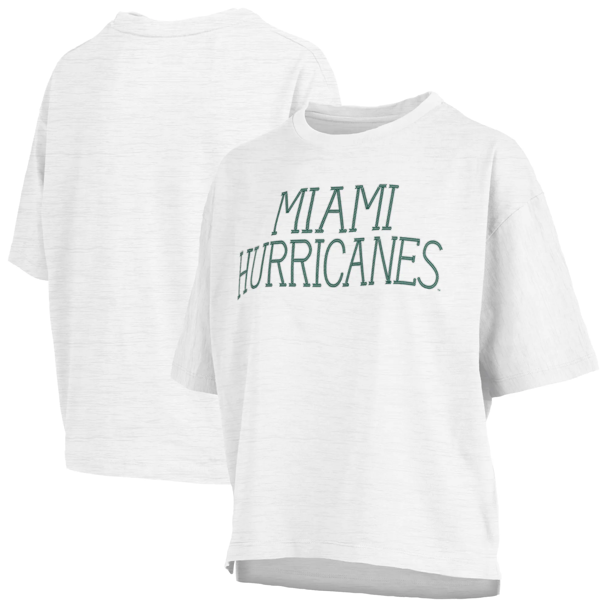 Lids Women's Pressbox White Miami Hurricanes Motley Crew Chain Stitch Slub Waist Length Boxy T-Shirt