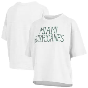 Lids Women's Pressbox White Miami Hurricanes Motley Crew Chain Stitch Slub Waist Length Boxy T-Shirt