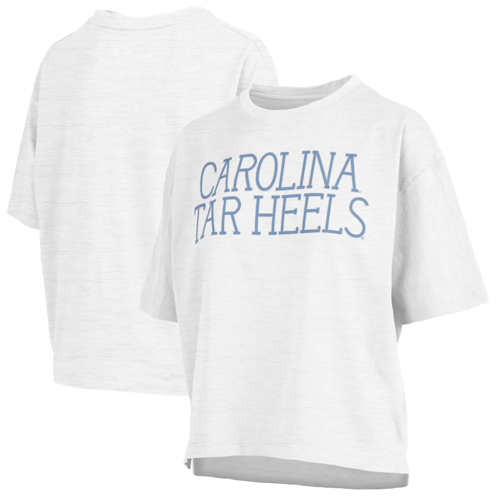 Lids Women's Pressbox White North Carolina Tar Heels Motley Crew Chain Stitch Slub Waist Length Boxy T-Shirt