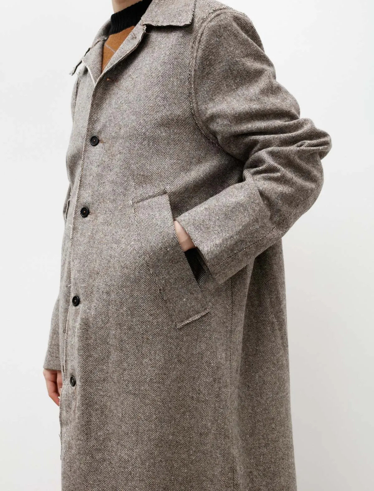 Long Gap Wool Herringbone Brown Coat - Grey