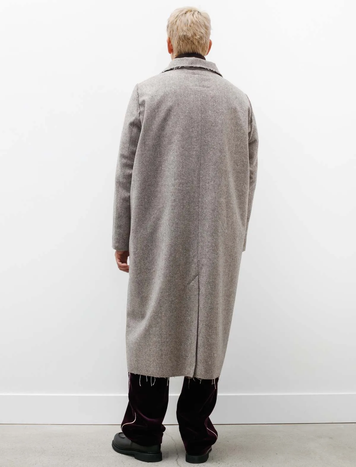 Long Gap Wool Herringbone Brown Coat - Grey