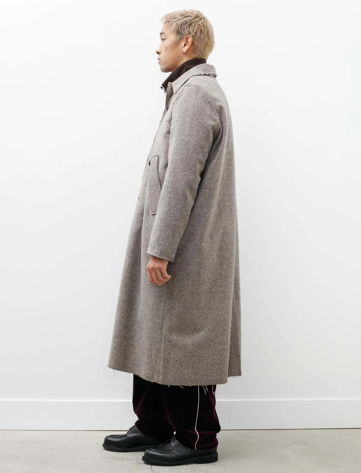 Long Gap Wool Herringbone Brown Coat - Grey