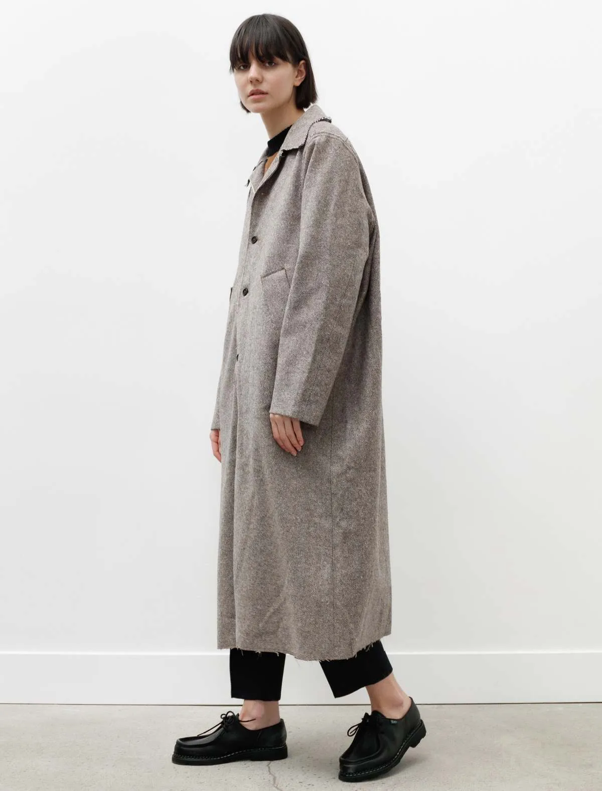 Long Gap Wool Herringbone Brown Coat - Grey