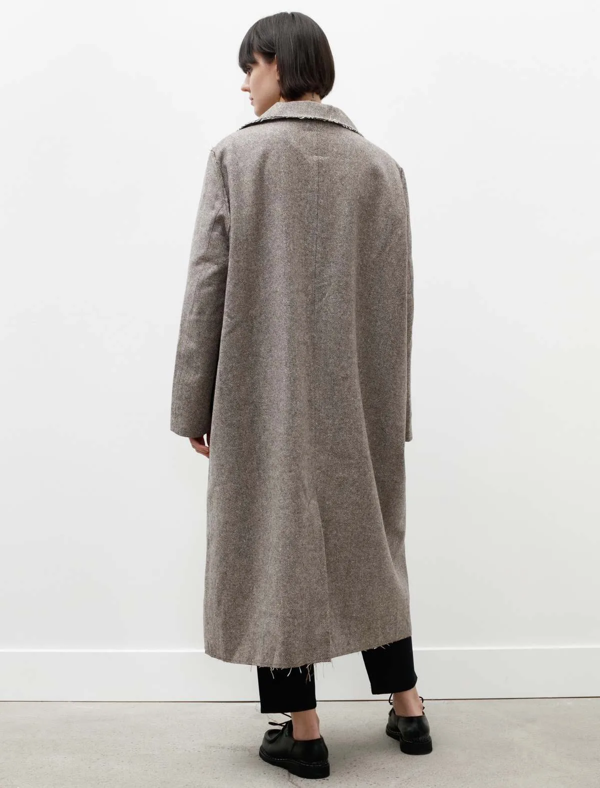 Long Gap Wool Herringbone Brown Coat - Grey