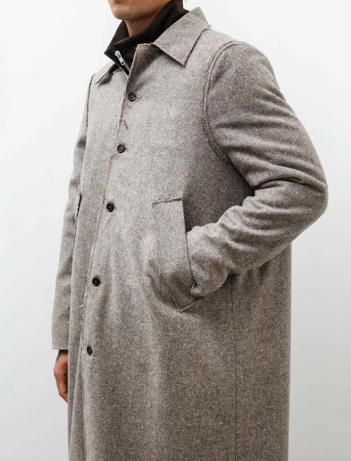 Long Gap Wool Herringbone Brown Coat - Grey