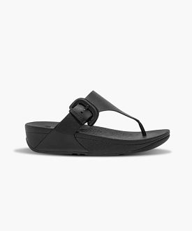 Lulu Covered Buckle Raw Edge Leather Toe Thong Black