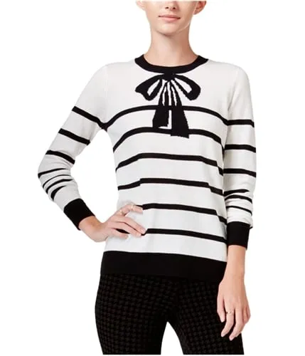 Maison Jules Womens Striped Bow Knit Sweater