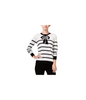 Maison Jules Womens Striped Bow Knit Sweater