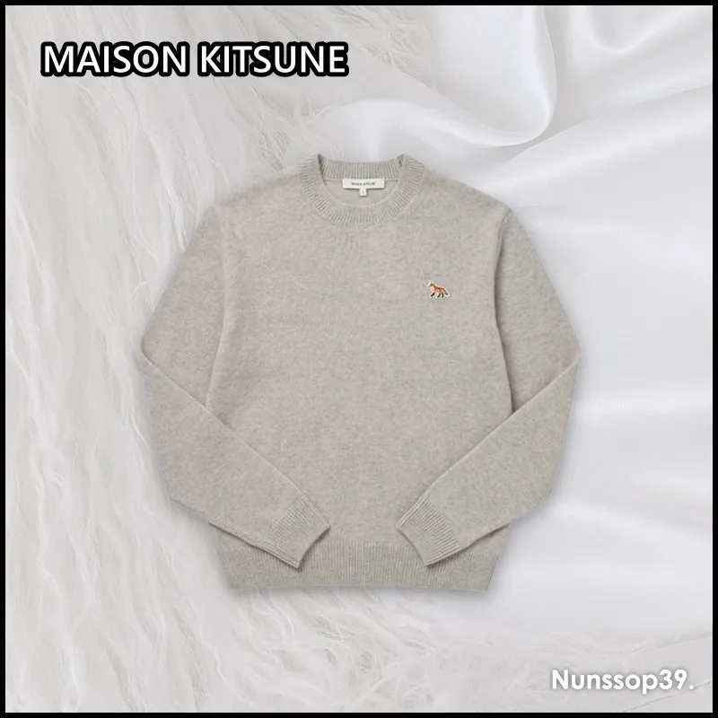 MAISON KITSUNE  |Crew Neck Wool Street Style Long Sleeves Plain Logo