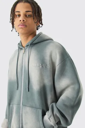 Man Oversized Sun Bleach Washed Zip Through Hoodie | boohooMAN UK