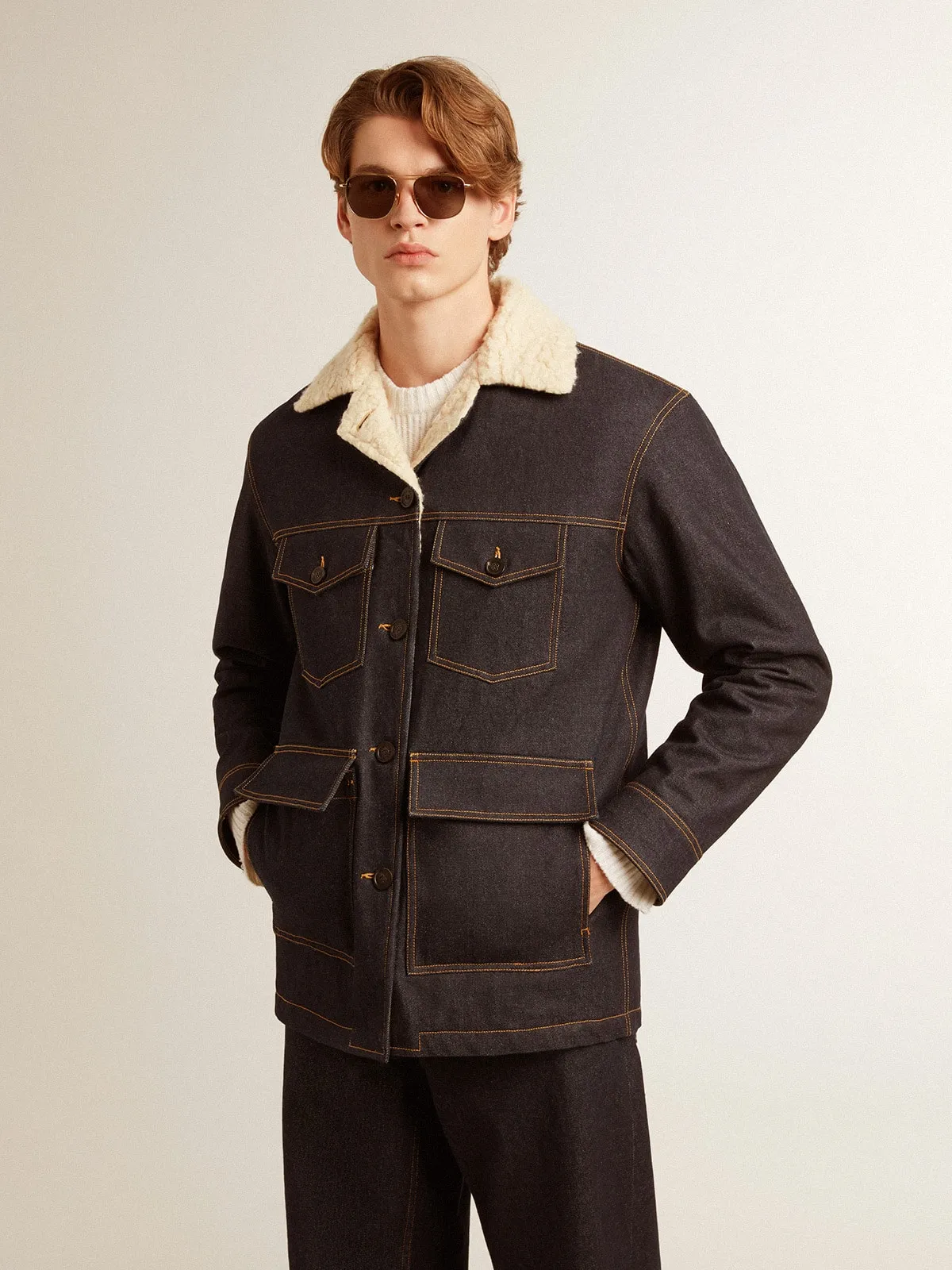 Men's denim pea coat jacket