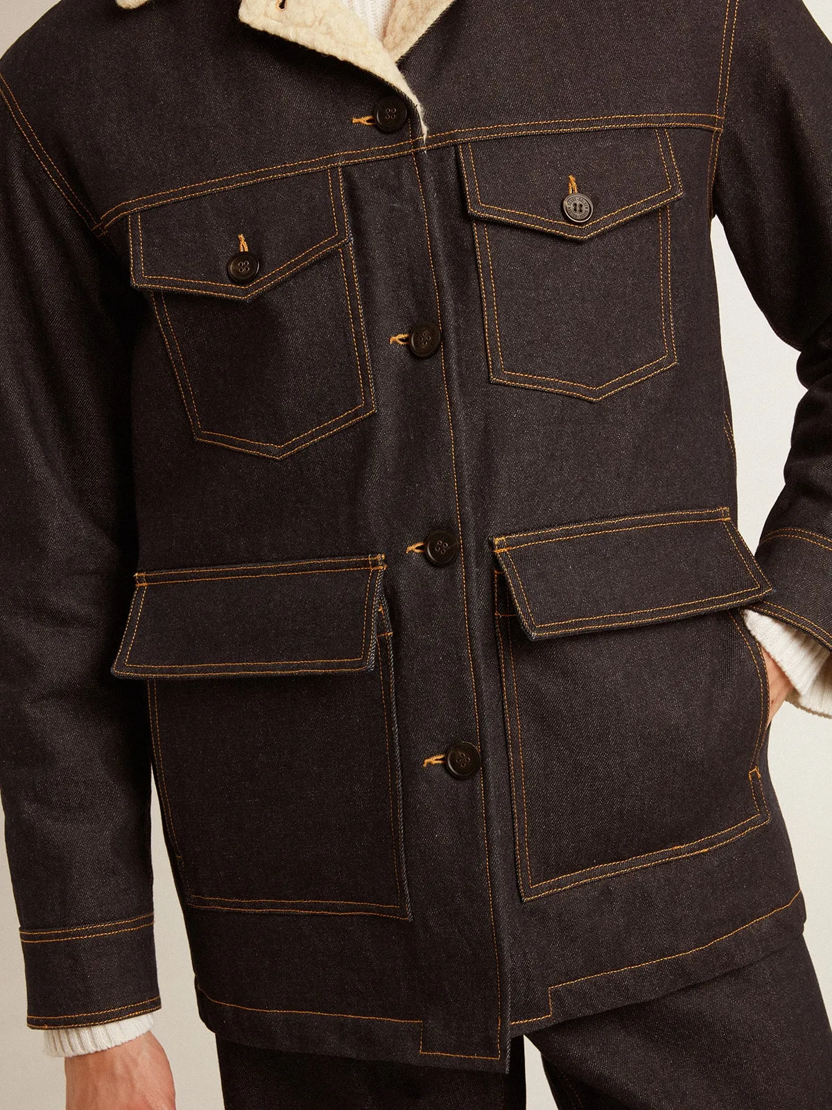 Men's denim pea coat jacket