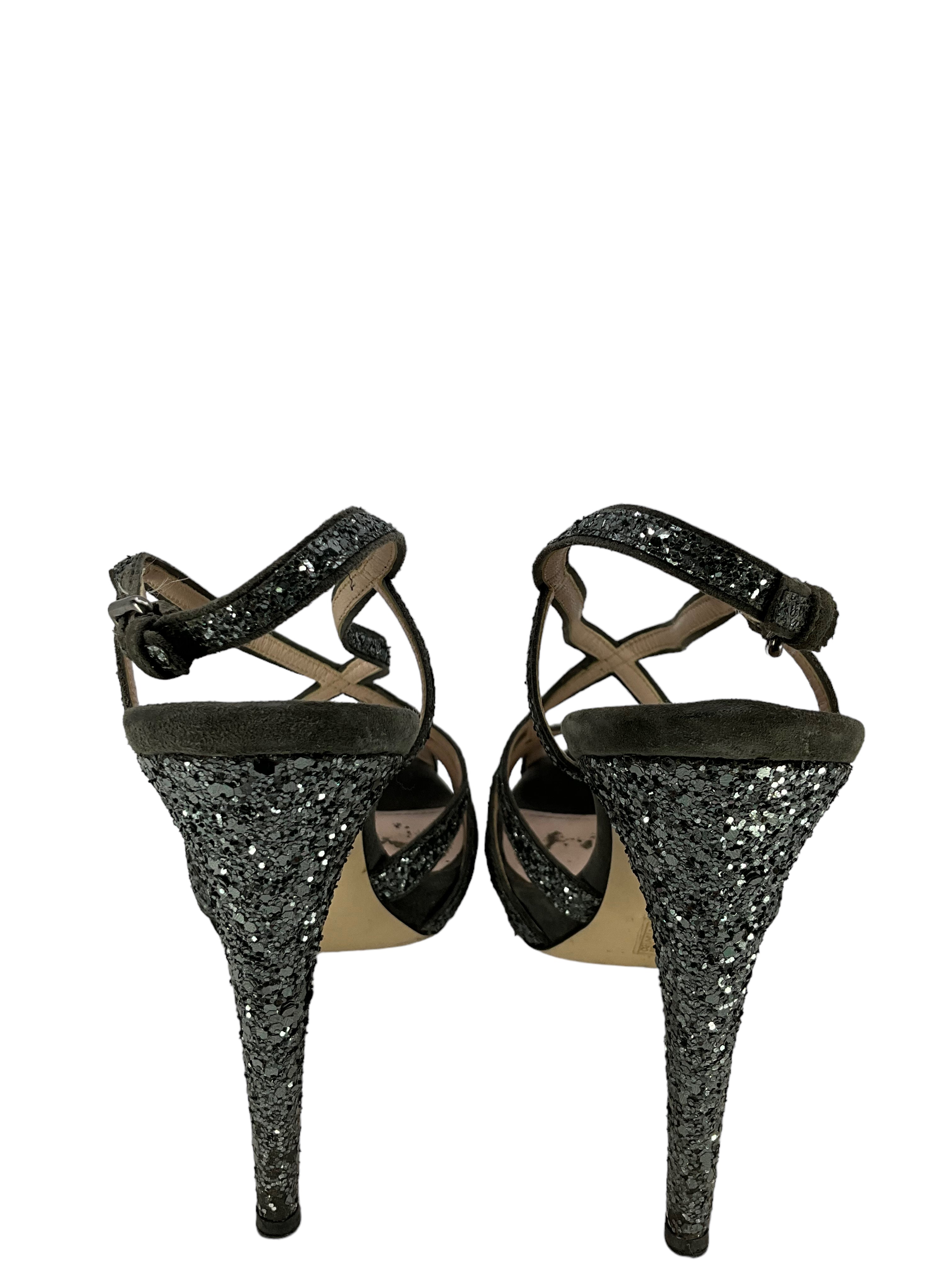 Miu Miu Embellished Leather Sandals Size 10