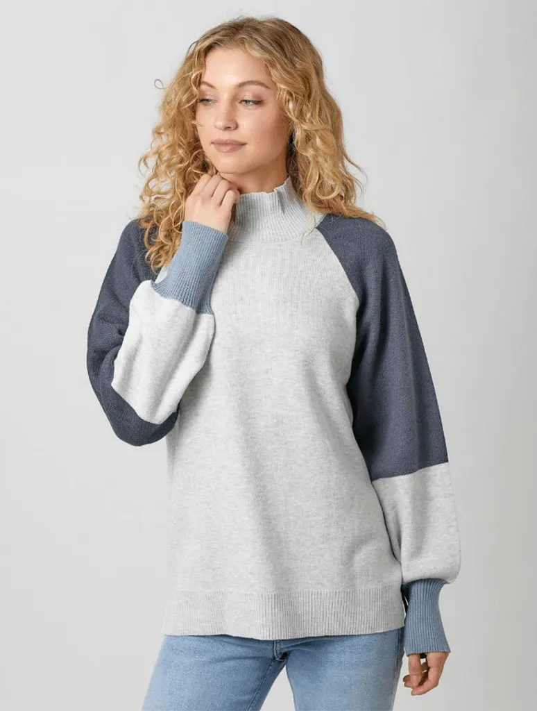 Mock Neck Color Blocked Sweater