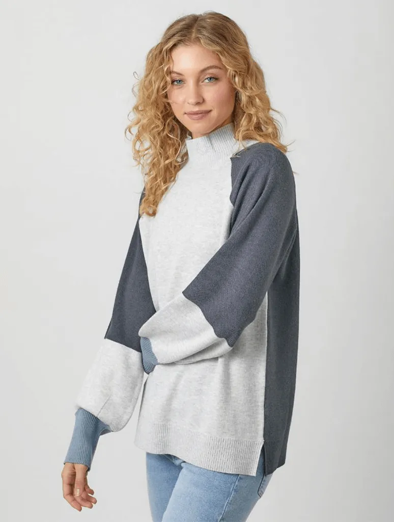 Mock Neck Color Blocked Sweater