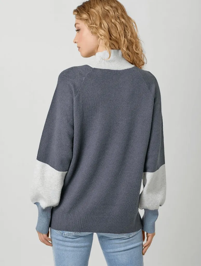 Mock Neck Color Blocked Sweater