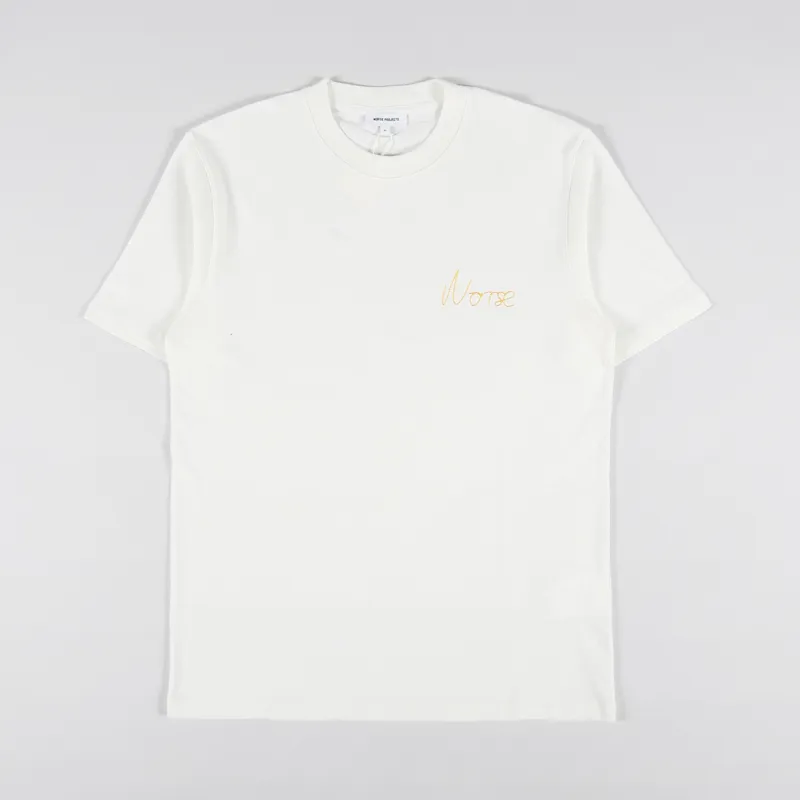 Norse Projects Johannes Chain Stitch Logo T Shirt Ecru