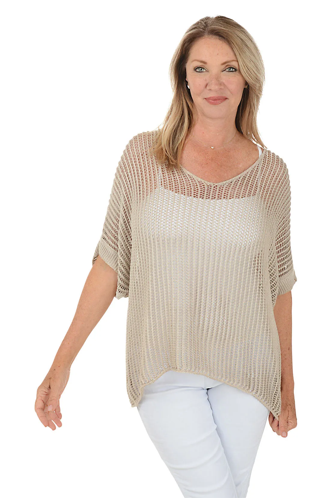 Open Knit Short Sleeve Sweater