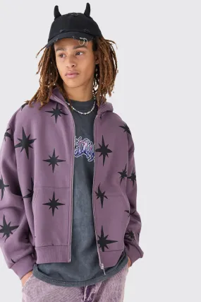 Oversized Boxy Gothic All Over Print Zip Thru Hoodie | boohooMAN UK