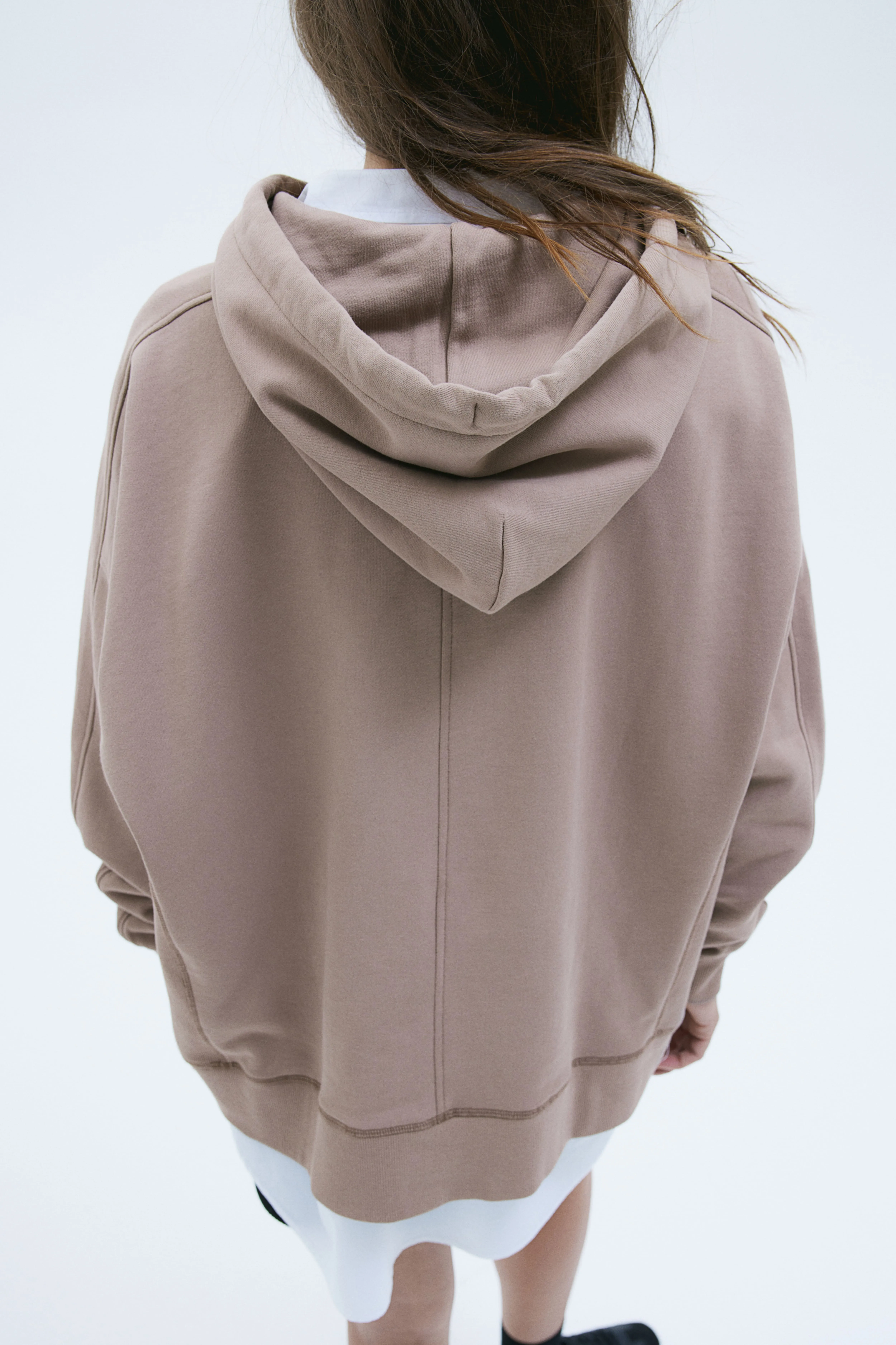 Oversized cotton hoodie - Long sleeve - Regular length - Beige - Ladies | H&M GB