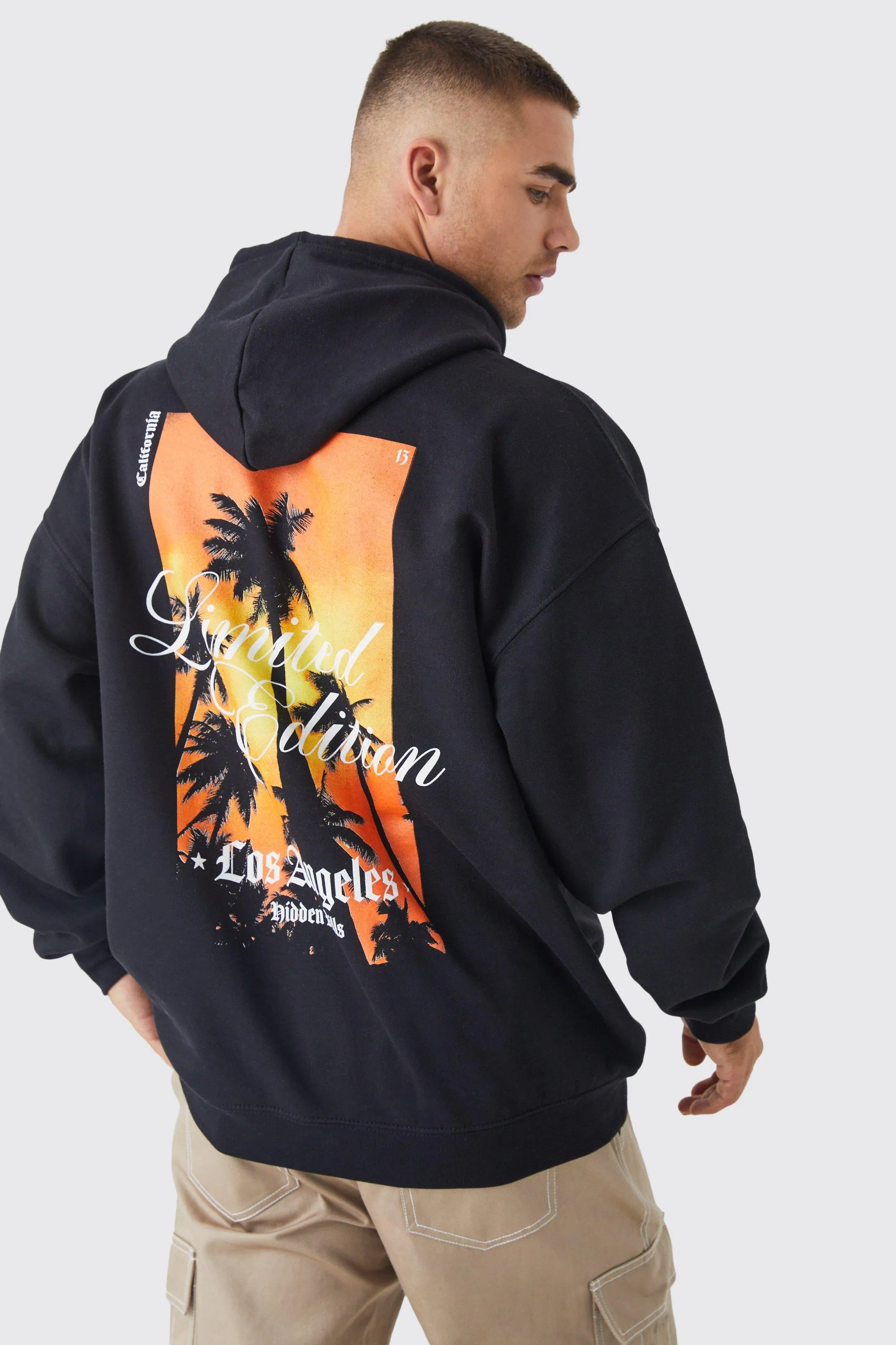 Oversized Extended Neck Palm Graphic Hoodie | boohooMAN UK