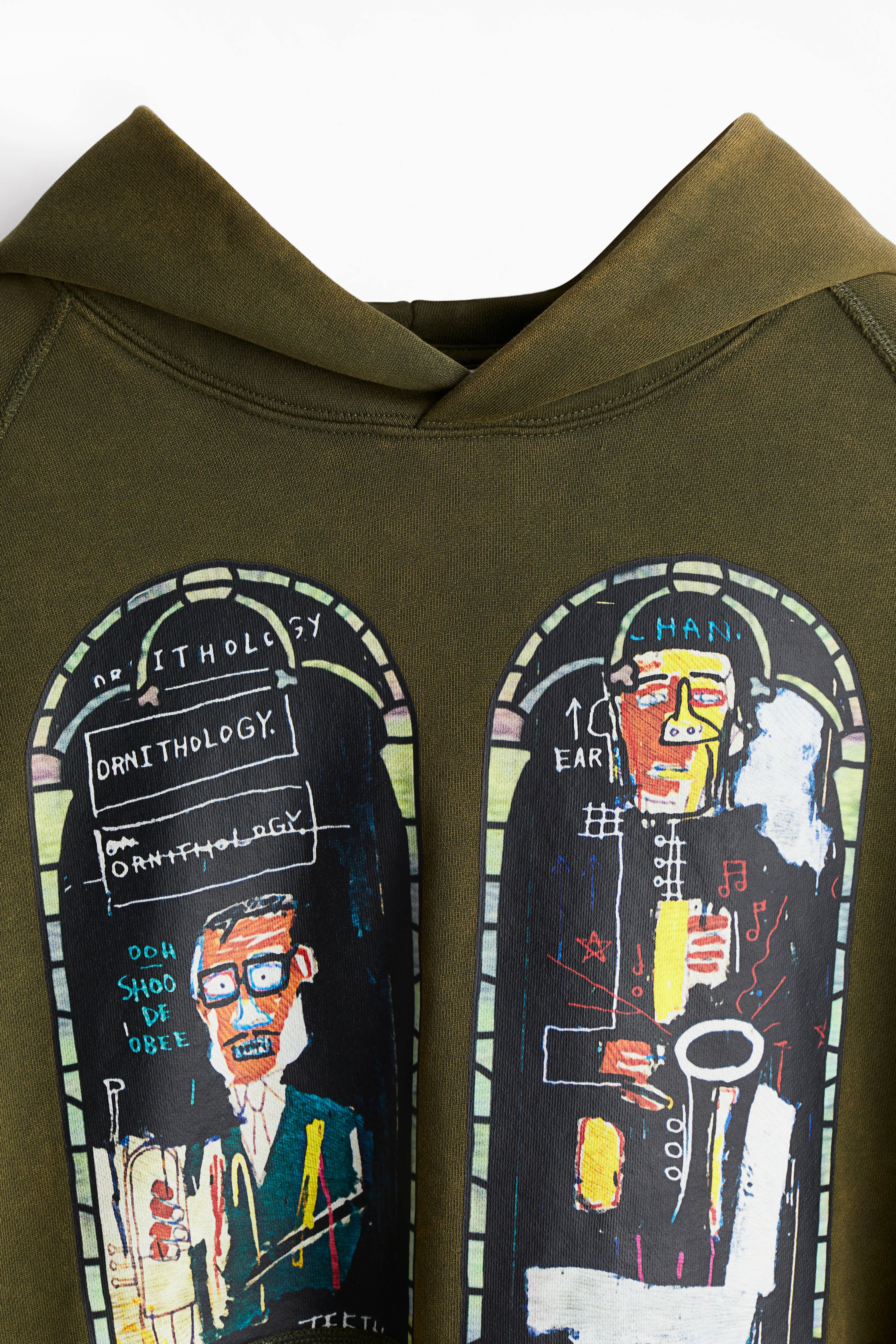 Oversized Fit Cotton hoodie - Long sleeve - Regular length - Khaki green/Basquiat - Men | H&M GB