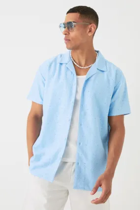 Oversized Flower Open Stitch Shirt | boohooMAN UK