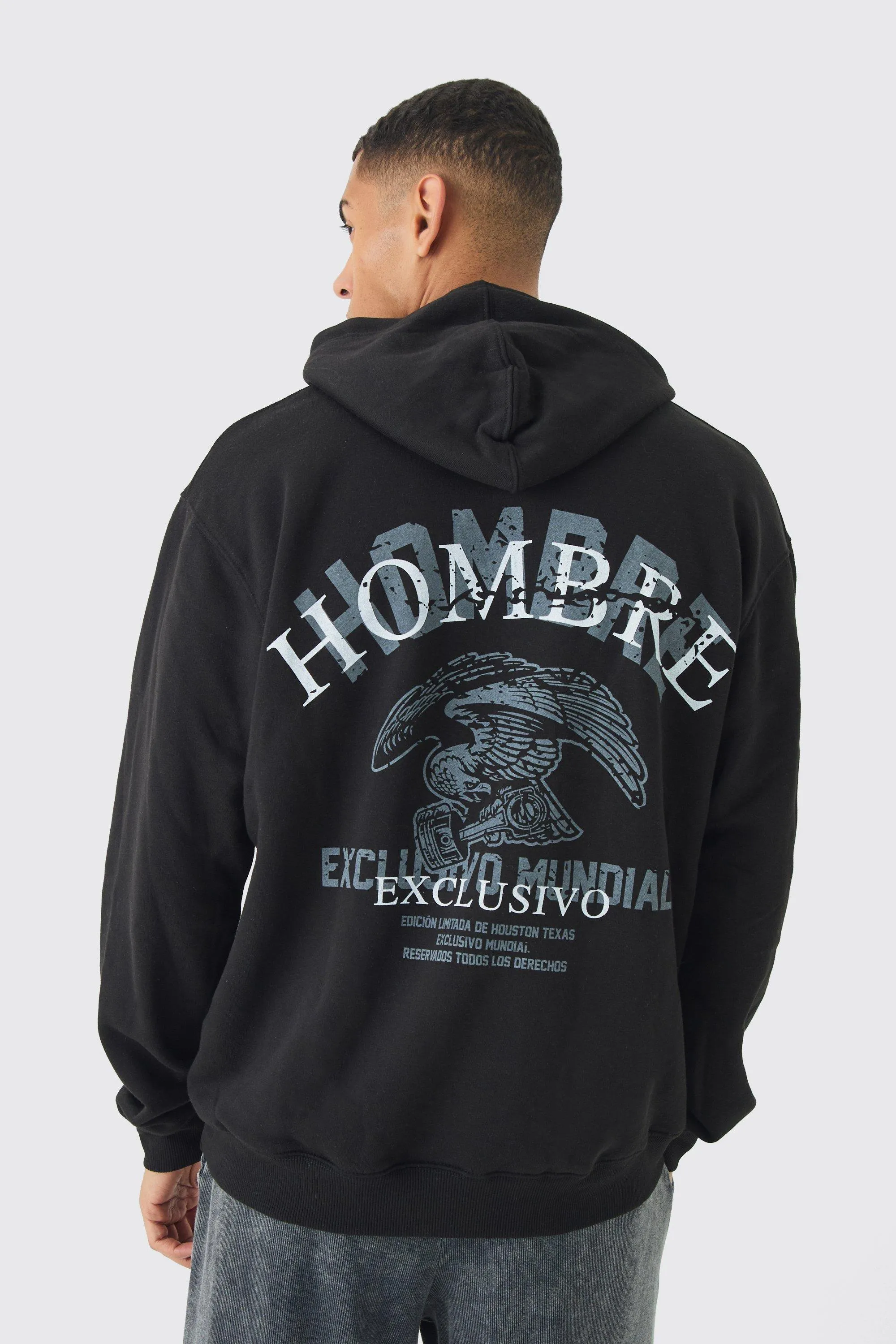 Oversized Hombre Eagle Printed Hoodie | boohooMAN UK