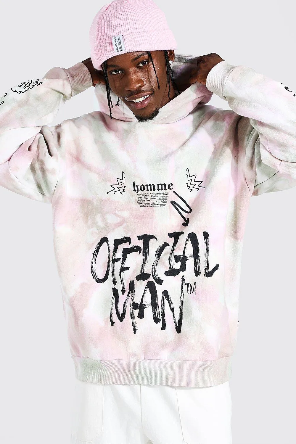 Oversized Official MAN Graffiti Tie Dye Hoodie | boohooMAN UK