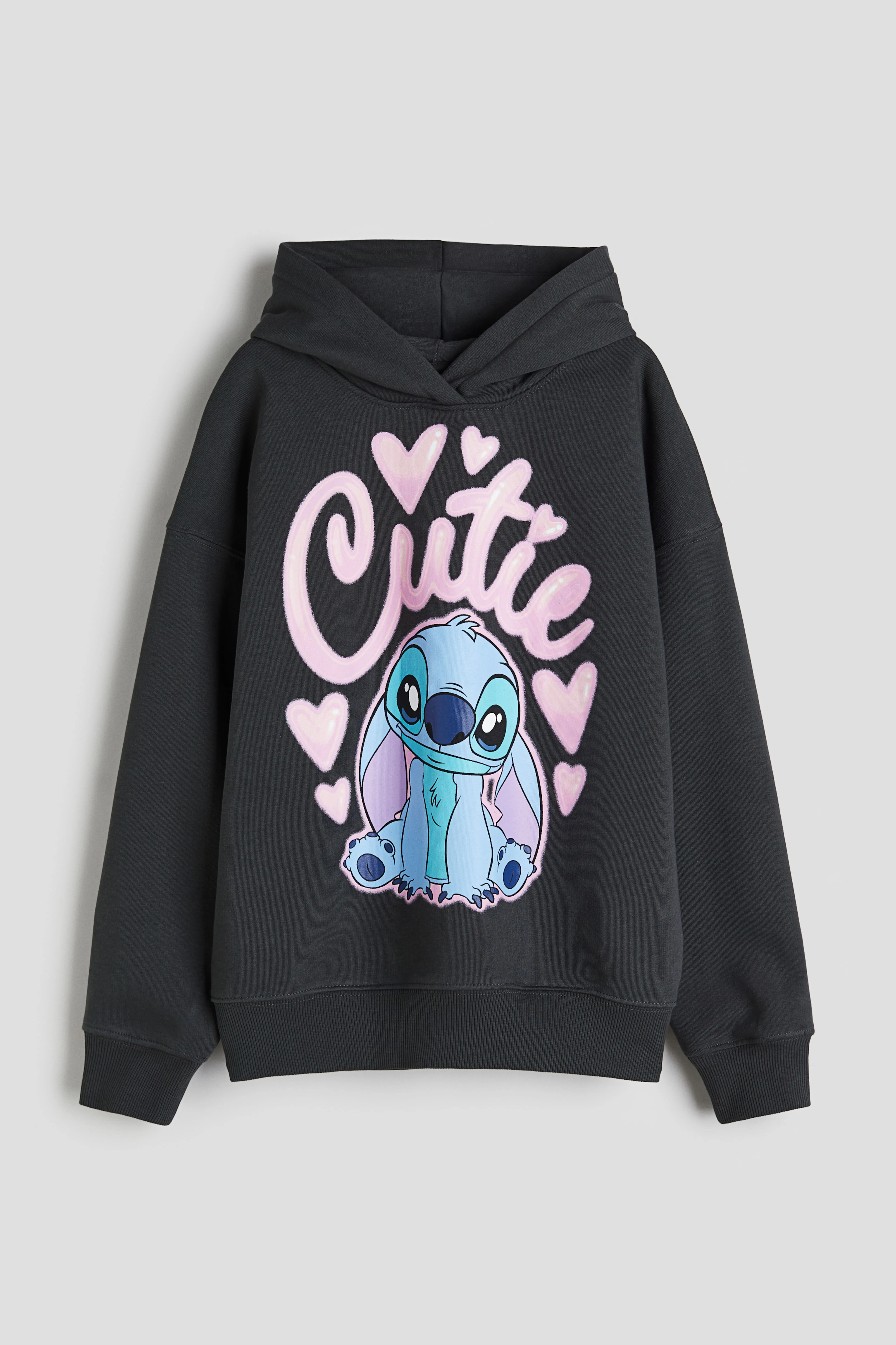 Oversized printed hoodie - Long sleeve - Long - Dark grey/Lilo & Stitch - Kids | H&M GB