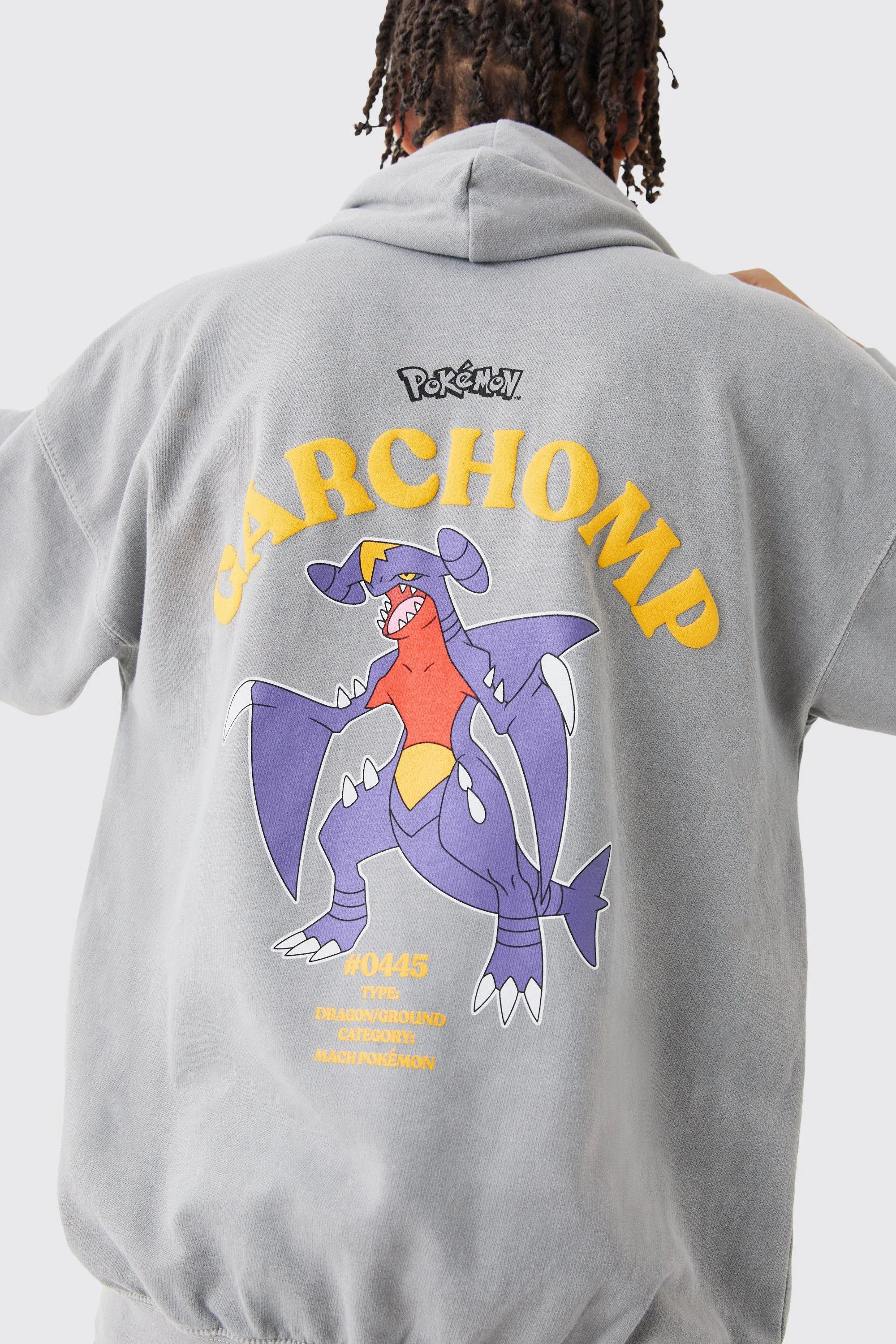 Oversized Washed Pokemon Garchomp License Hoodie | boohooMAN UK