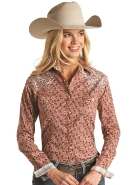 Panhandle R4S2523 Ladies Small Paisley with Boot Stitch Snap Shirt Copper