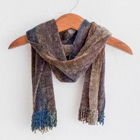 Paths Earth-Tone Rayon Chenille Scarf from Guatemala