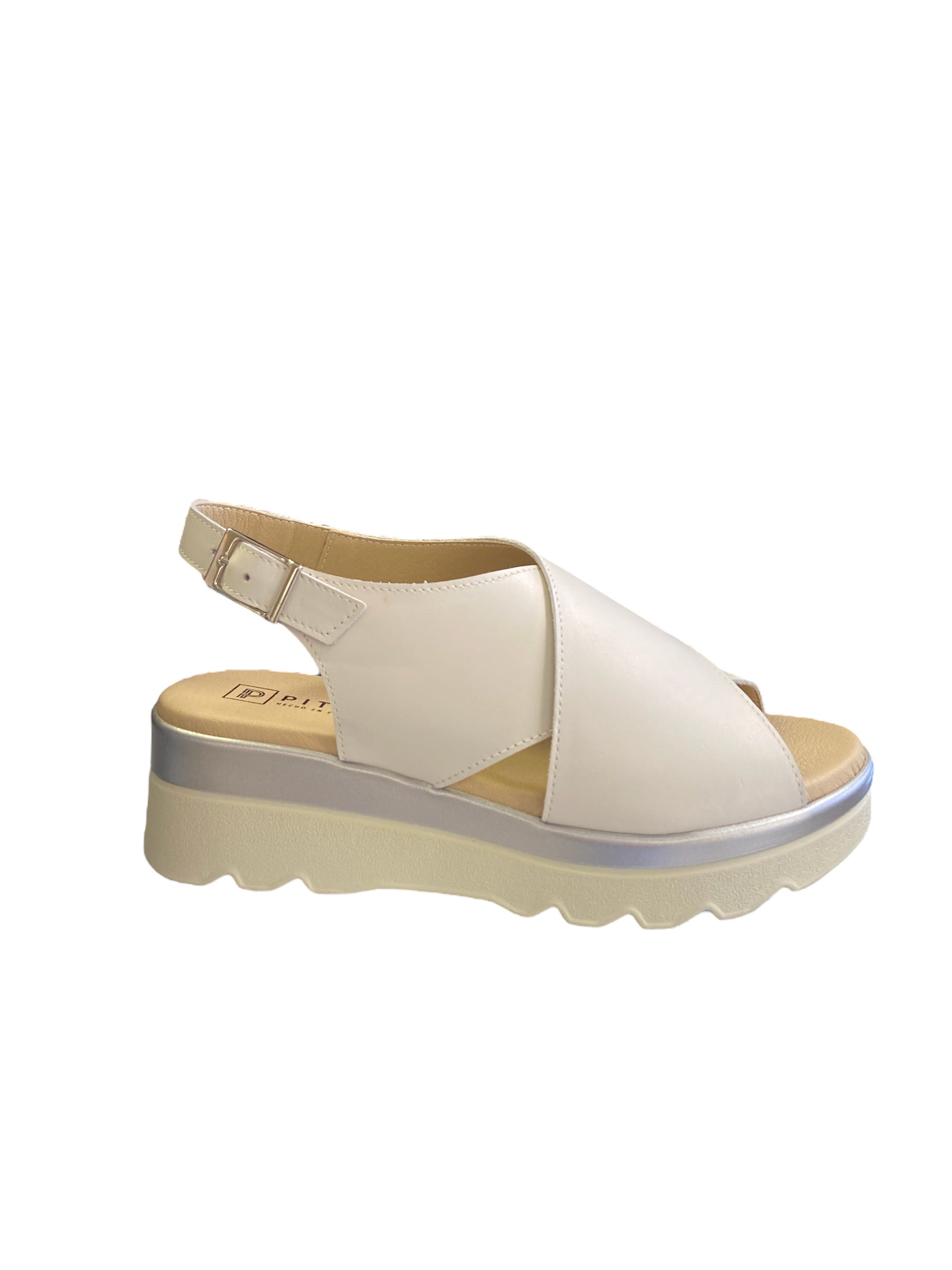 Pitillos Leather Wedge Sandal Off White