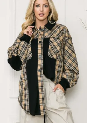 Plaid Print Shirt Jacket with Color Block Detail Made in USA - Clearance Final Sale